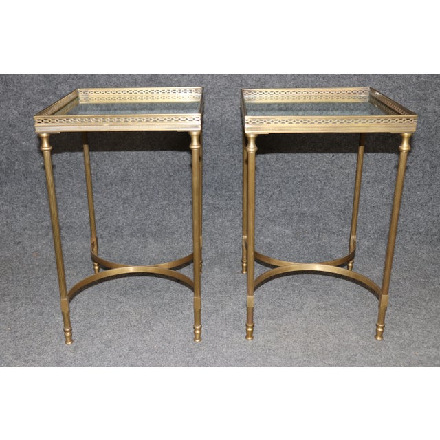 1960s Pair 1960's Maison Jansen Style Mirrored Top & Brass End Tables For Sale - Image 5 of 11