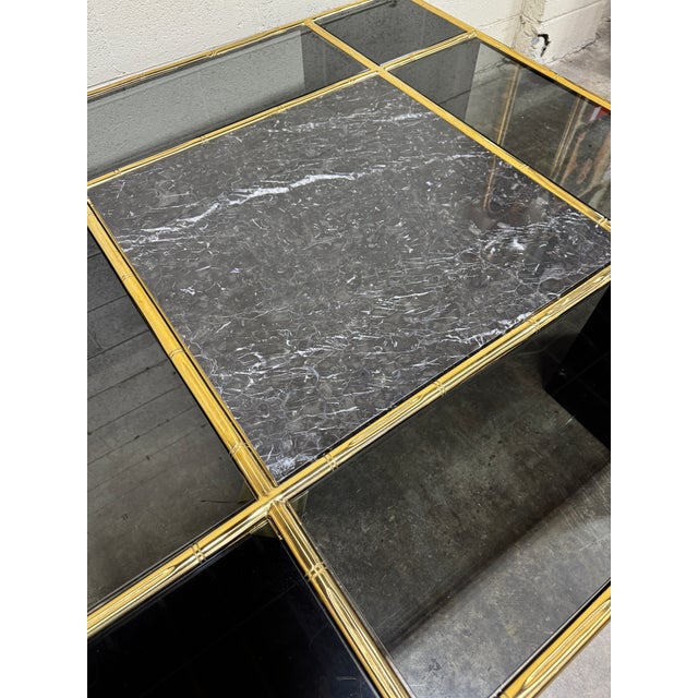 1980s Contemporary Marble Glass Brass Coffee Table For Sale - Image 5 of 10