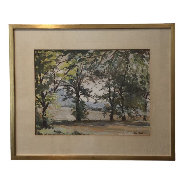 Ettore Verdesi, A la campagne, 1984, Watercolor on Paper, Framed For Sale