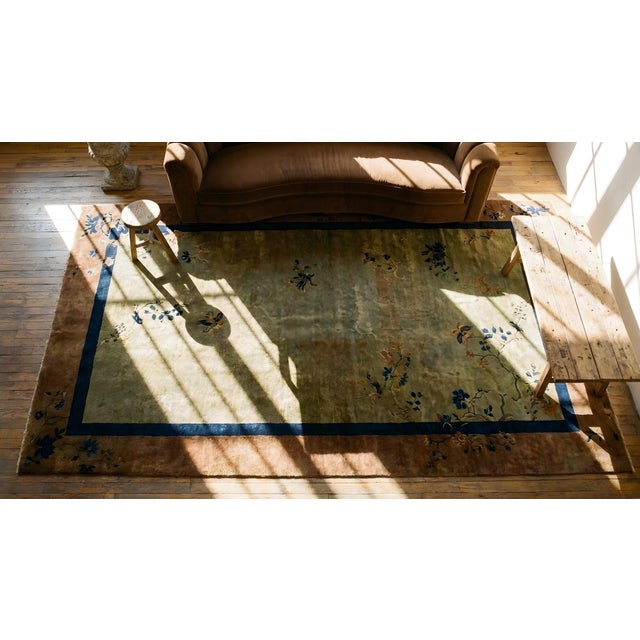 1920s Gray Open Field Floral Antique Chinese Art Deco Gallery Carpet 6' X 11' 8" Knotted Wool Rug Runner For Sale - Image 11 of 12