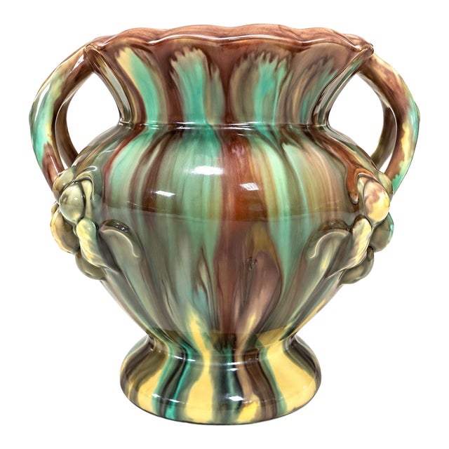 Vintage Kråkerøy Keramikk Sculptural Fruit Motif Vase With Double Handles For Sale