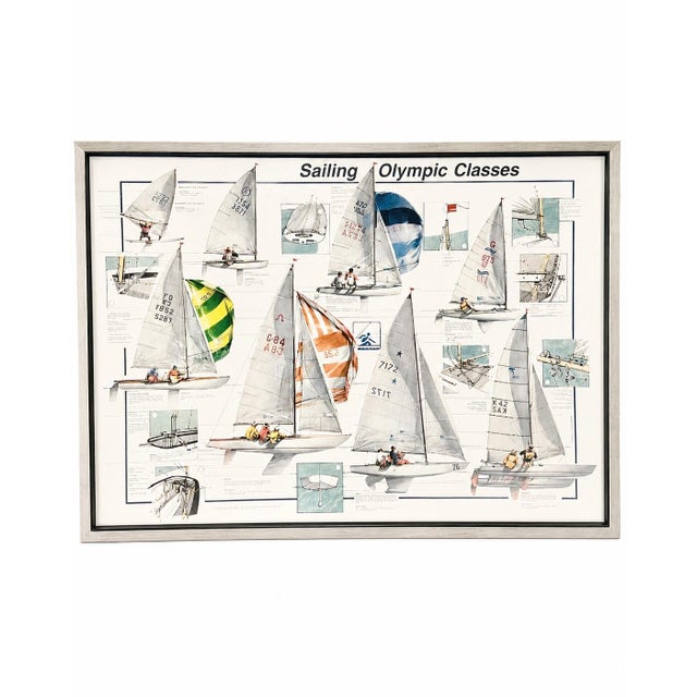 Wood Vintage Olympic Sailing Classes Framed Poster M. Chiesa Italy 1989 Nautical For Sale - Image 7 of 8