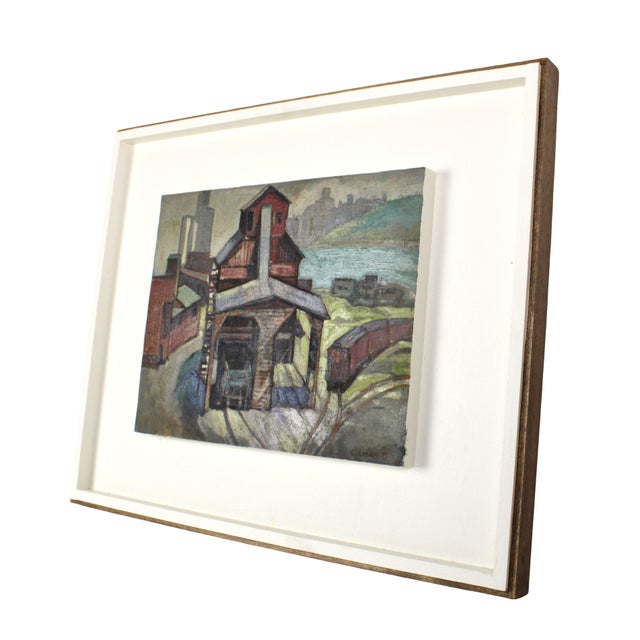American Antique Wpa 1912 Oil Painting of Shipping Yard by Frank Culman For Sale - Image 3 of 9