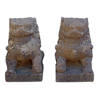 Mid 19th Century Chinese Cast Stone Guardian Foo Lions/ Dogs - Set of 2 For Sale