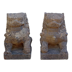 Mid 19th Century Chinese Cast Stone Guardian Foo Lions/ Dogs - Set of 2