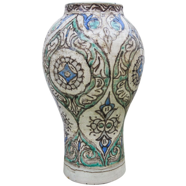 Teal Andalusian-Patterned Ceramic Vase For Sale - Image 8 of 8
