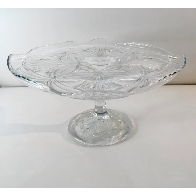 Glass Early 20th Century Geometric Pressed Glass Cake Stand For Sale - Image 7 of 13