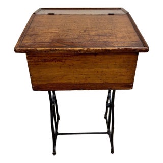 Antique School Desk or Standing Desk With Cast Iron Base For Sale