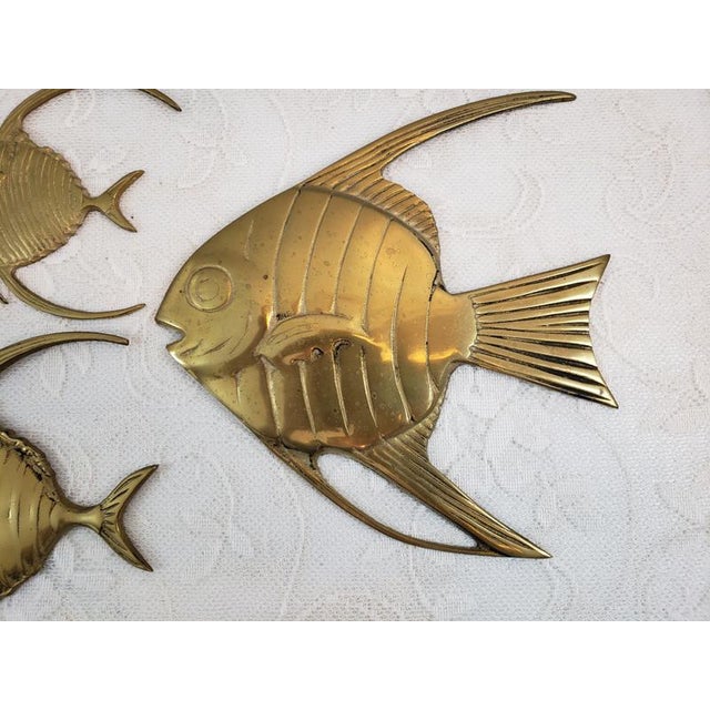 Vintage Brass Fish Metal Gold Angel Fish Wall Sculptures Set of 3