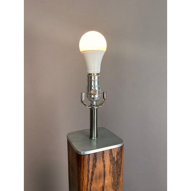1960s Mid Century Modern Carved Wood Block Table Lamp For Sale - Image 9 of 11