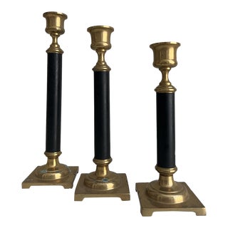 Brass and Black Candlesticks - Set of 3 For Sale