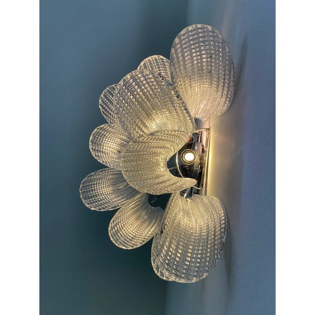 2020s Modern Mazzega-Style “Selle” Murano Glass Wall Sconces With Diamond-Cut Transparency — Set of Four For Sale - Image 5 of 11