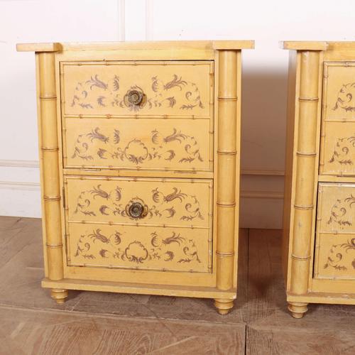 Unusual pair of 19th C faux bamboo bedside cabinets. 1890 This piece is designed in the style of the selected designer...