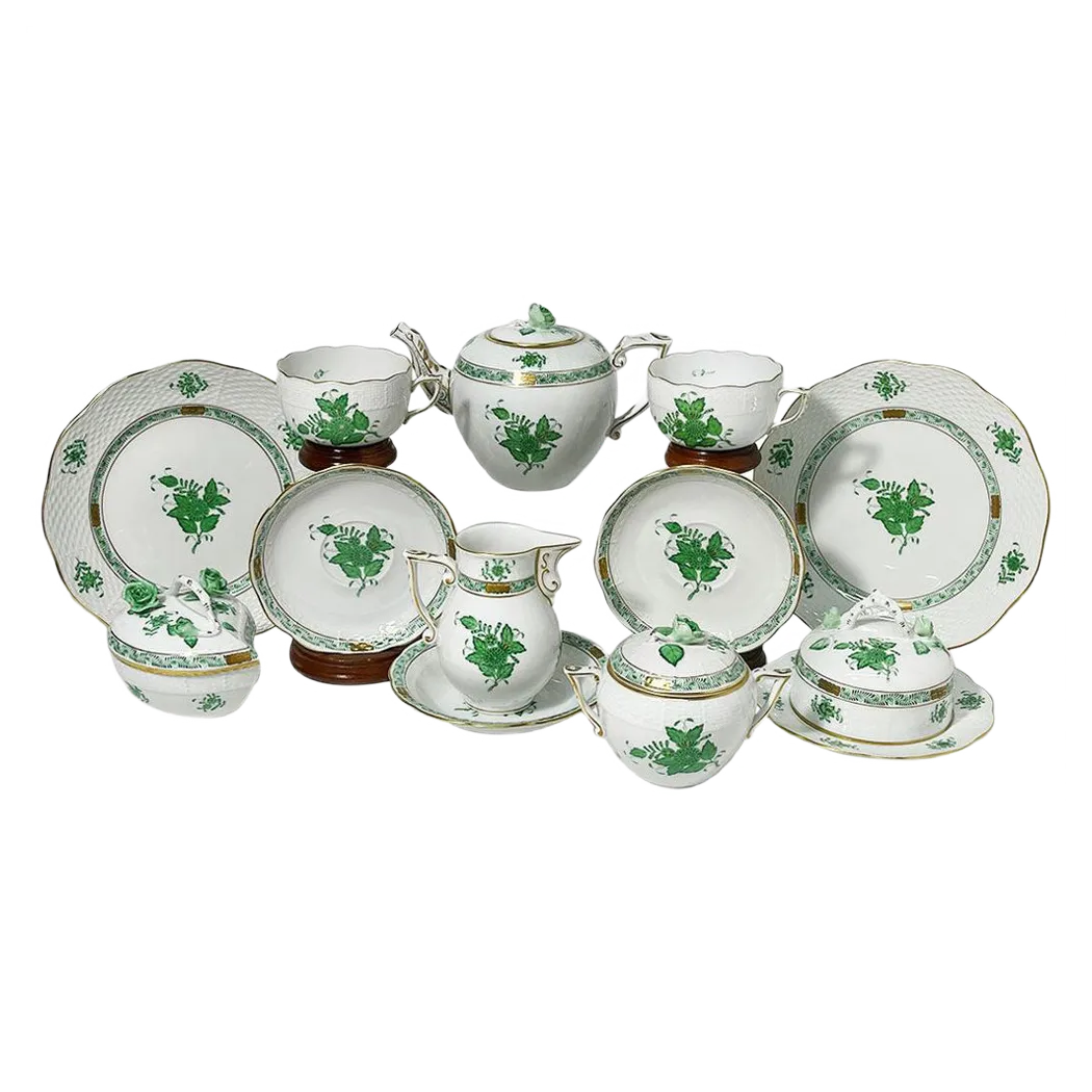 Green Porcelain Chinese Bouquet Apponyi Tea Set from Herend