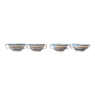 Vintage Crown Staffordshire Lyric Tunis Blue Bouillon Fine Bone China Cups - Set of 4 For Sale