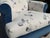 English Hickory Chair Blue Velvet and Embroidered Crane Upholstered Armchair With Ottoman For Sale - Image 3 of 12