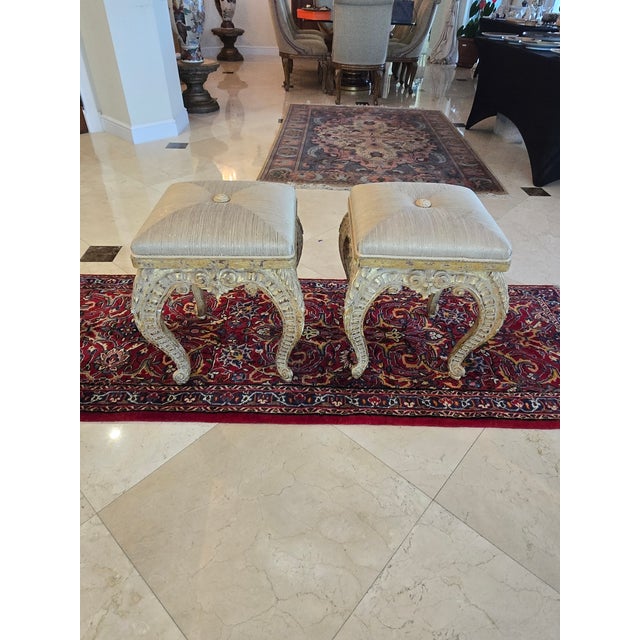 Italian Baroque Style Giltwood Benches/ Stools - A Pair sold as found in very good condition showing only minimal signs of...