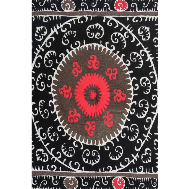 Mid-Century Modern Mid-19th Century Black Suzani Textile Art 4'8" X 5' For Sale - Image 3 of 8