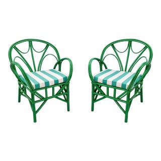 Pair of Vintage Moroccan-Style Bentwood Armchairs – Garden Green For Sale