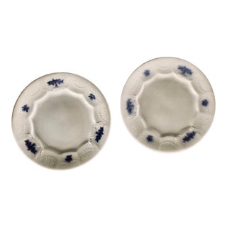 Antique Purple & White Porcelain Plates S/2 For Sale