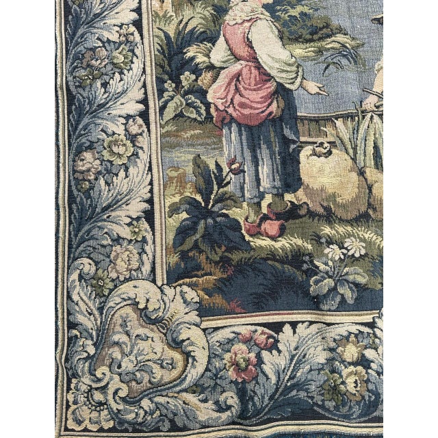 Vintage French Jacquard Tapestry Aubusson Ferryman, 1970s For Sale - Image 13 of 18
