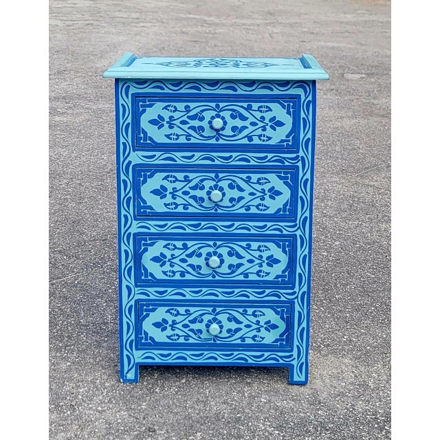 Hand‑Painted Moroccan Nightstand / Blue Zoua9 Woodwork For Sale In Orlando - Image 6 of 7
