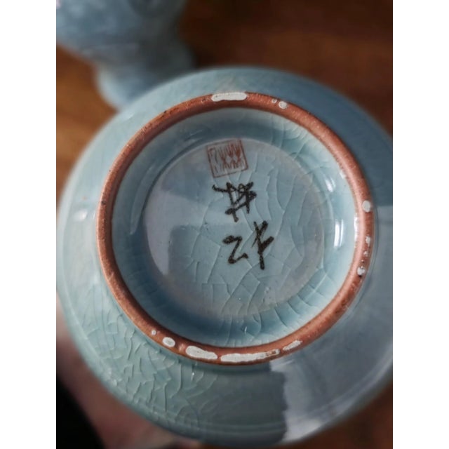 1970’s Thousand Crane Celadon Vases Set of 2 For Sale - Image 15 of 18