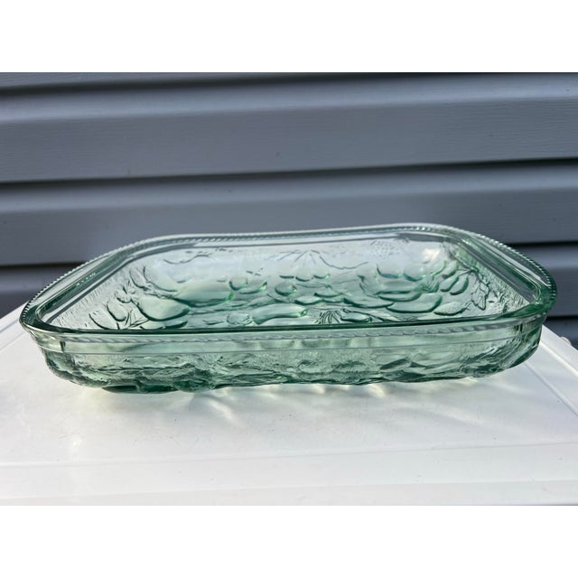 Mid-Century Modern Vintage Libbey Glass "Orchard Fruit" Spanish Green Rectangular Casserole Dish For Sale - Image 3 of 9