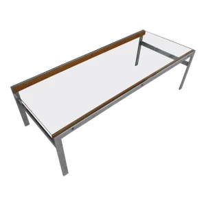 Mid-Century Modern Chrome & Wood with Glass Top Coffee Table