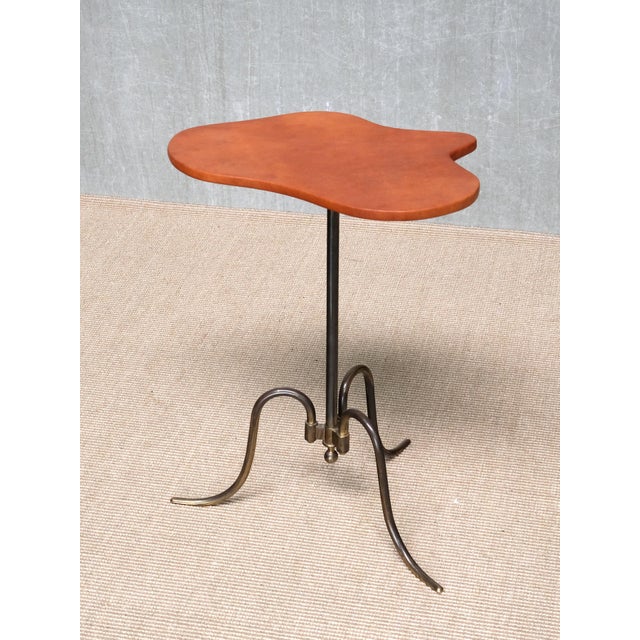 Sculptural Lysberg, Hansen and Therp Brass Side Table, Leather Top, Denmark, 1940s For Sale - Image 11 of 13