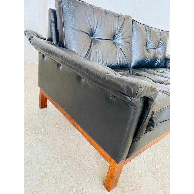 Vintage Scandinavian Black Buttoned Leather Sofa from Ikea, 1960s For Sale - Image 15 of 18