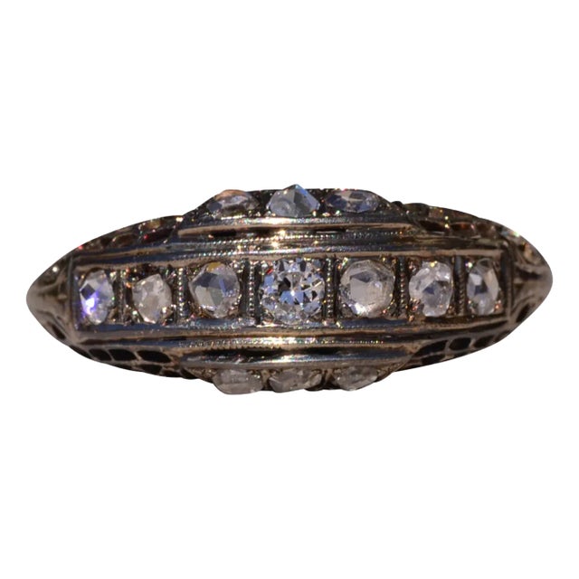 The Double Springs: Antique White Gold Art Deco Rose Cut Diamond Ring For Sale