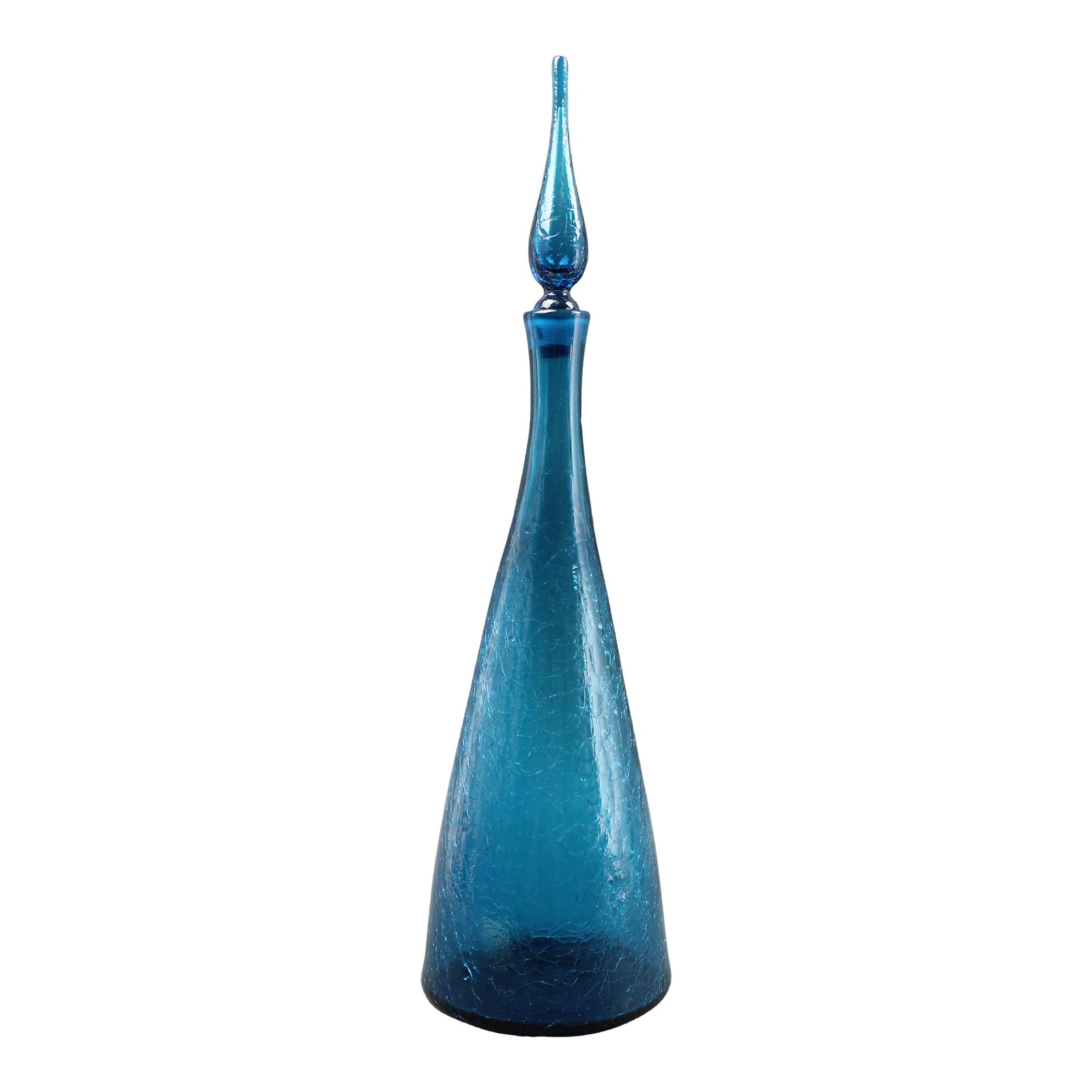 MidCentury Modern Blenko Winslow Anderson Blue Crackle Glass Decanter