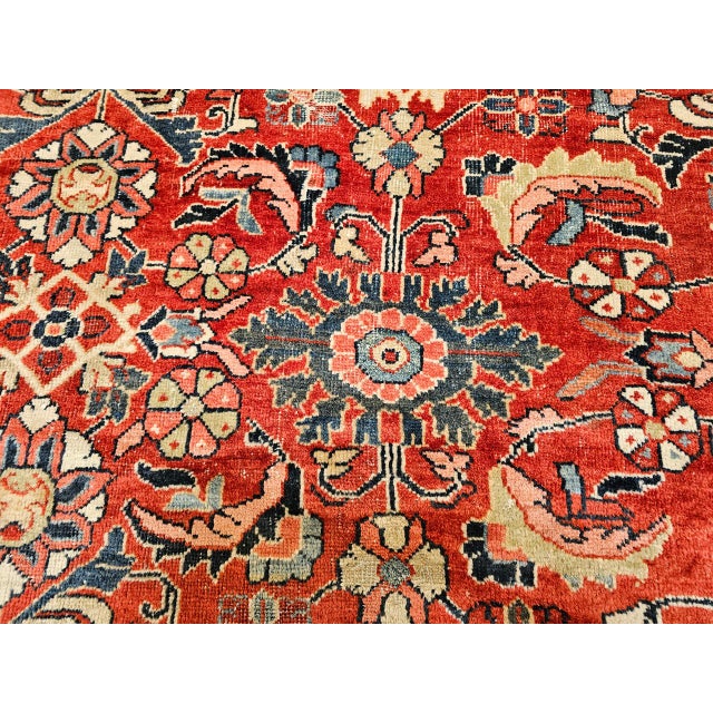 Vintage Oversized Persian Mahal Sultanabad Rug, Hand-Knotted Wool, Geometric Pattern, 12x15, Red & Navy For Sale - Image 15 of 18