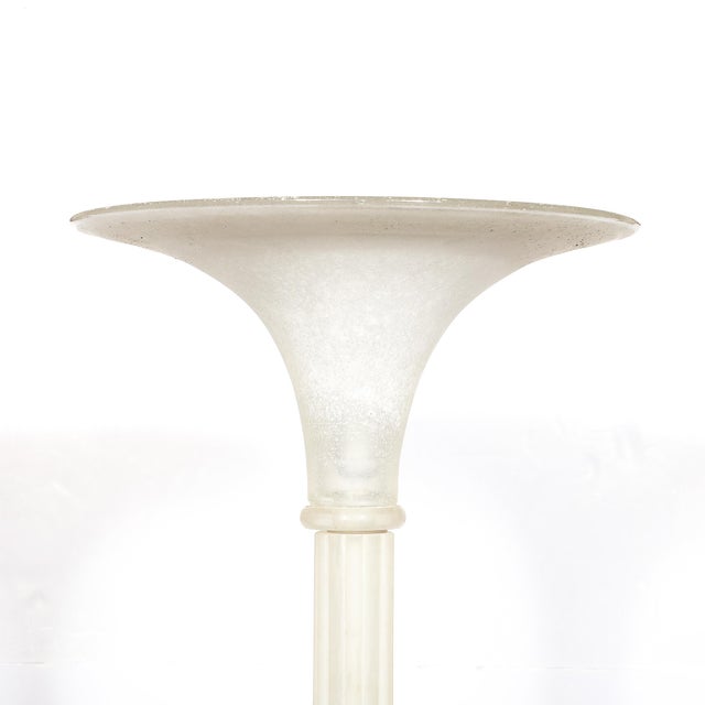 Off-white Documented Mid-Century Modern Hand-Blown Scavo Glass Torchiere by Karl Springer For Sale - Image 8 of 15