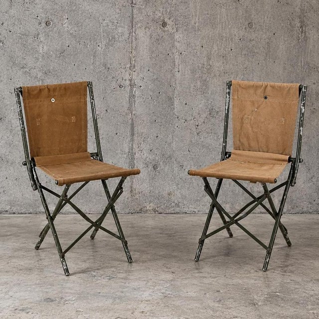 2000 - 2009 English Army Folding Chairs in Canvas Fabric, 1950s, Set of 2 For Sale - Image 5 of 5