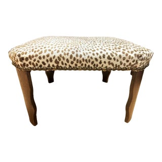 Antique Walnut Footstool With New Cheetah Pattern Hide Upholstery For Sale
