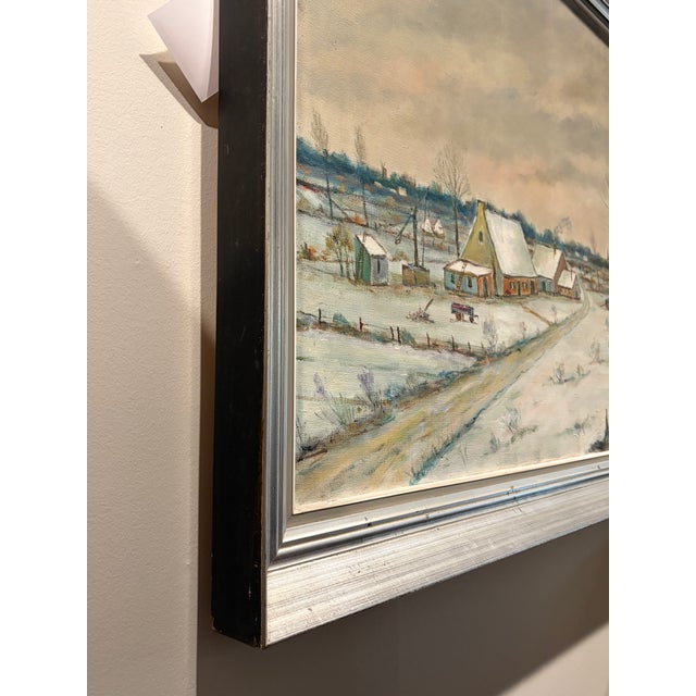 Traditional 1970s Belgian Winter Village Painting - Signed For Sale - Image 3 of 3
