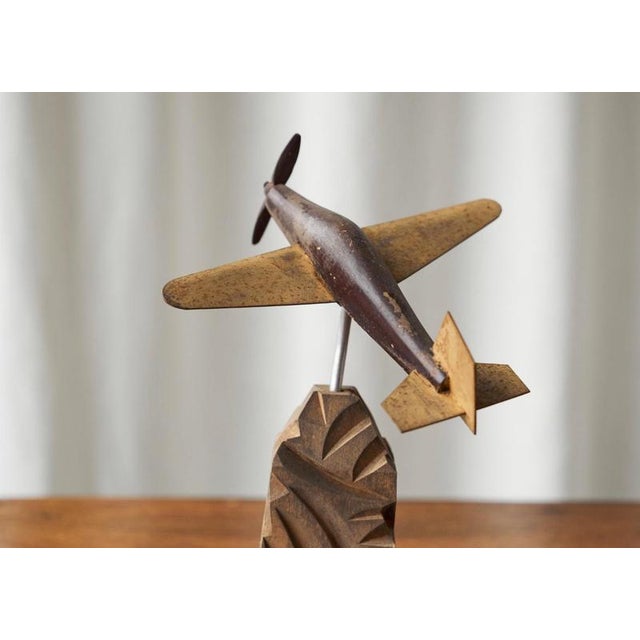 Art Deco Propeller Plane in Carved Wood and Metal, 1920s For Sale - Image 6 of 8
