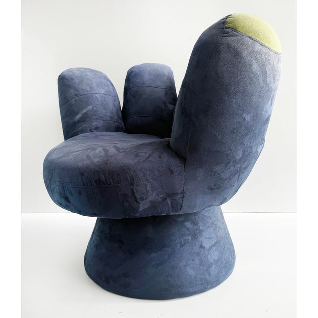 Modern Late 20th Century Original Blue Vintage Ballpark Upholstered Hand Lounge Chair For Sale - Image 3 of 9