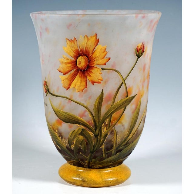 Art Nouveau Cameo Vase, Marigold Flower, Daum Nancy, France, 1910, 1890s For Sale - Image 3 of 7
