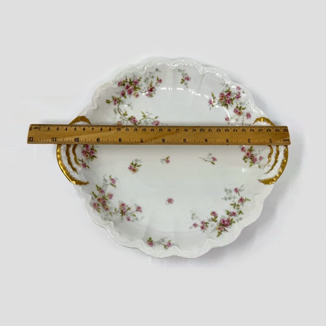 Beautiful Haviland Limoges porcelain serving platter featuring delicate pink floral sprays, green foliage, scalloped...