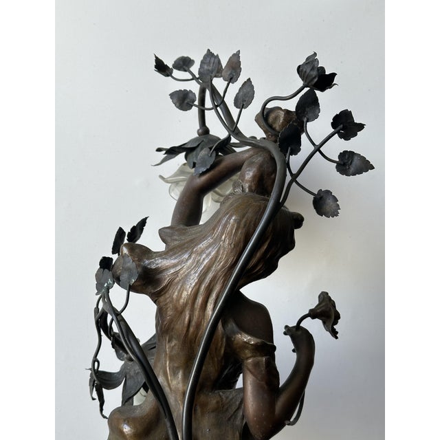 Copper Zinc and Glass Lamp with Nymph from Julien Caussé, 1900s For Sale - Image 8 of 17