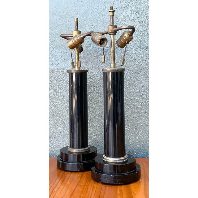 Vintage Black Lucite Column Lamps - A Pair For Sale - Image 12 of 12