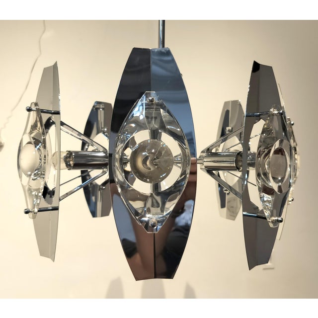 Italian Mid Century Italian Chrome and Murano Glass 8 Light Chandelier by Oscar Torlasco For Sale - Image 3 of 7