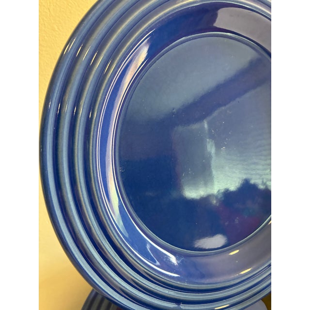 Vintage Emile Henry France Cobalt Blue Ribbed Salad Plates, Set of 11 For Sale In Oklahoma City - Image 6 of 10