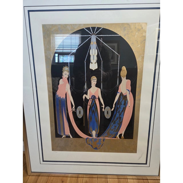 Authentic serigraph with embossing and gold leaf by Erté (Romain de Tirtoff), titled "Three Graces." Pencil signed lower...
