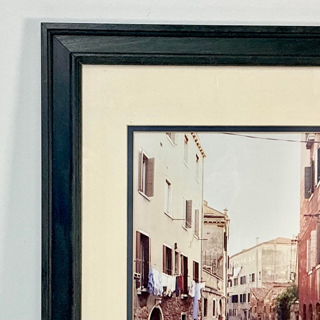 1980s Vintage Italian Boho Chic Cityscape Residential Canal Framed Photography, Laundry Day. For Sale - Image 10 of 13