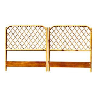 Vintage Coastal Trellis Bamboo Twin Headboards - a Pair For Sale