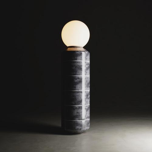 Gold Navazi Medium Floor Lamp in Scorched Coal Ceramic and Frosted Glass by Svitanok For Sale - Image 8 of 10